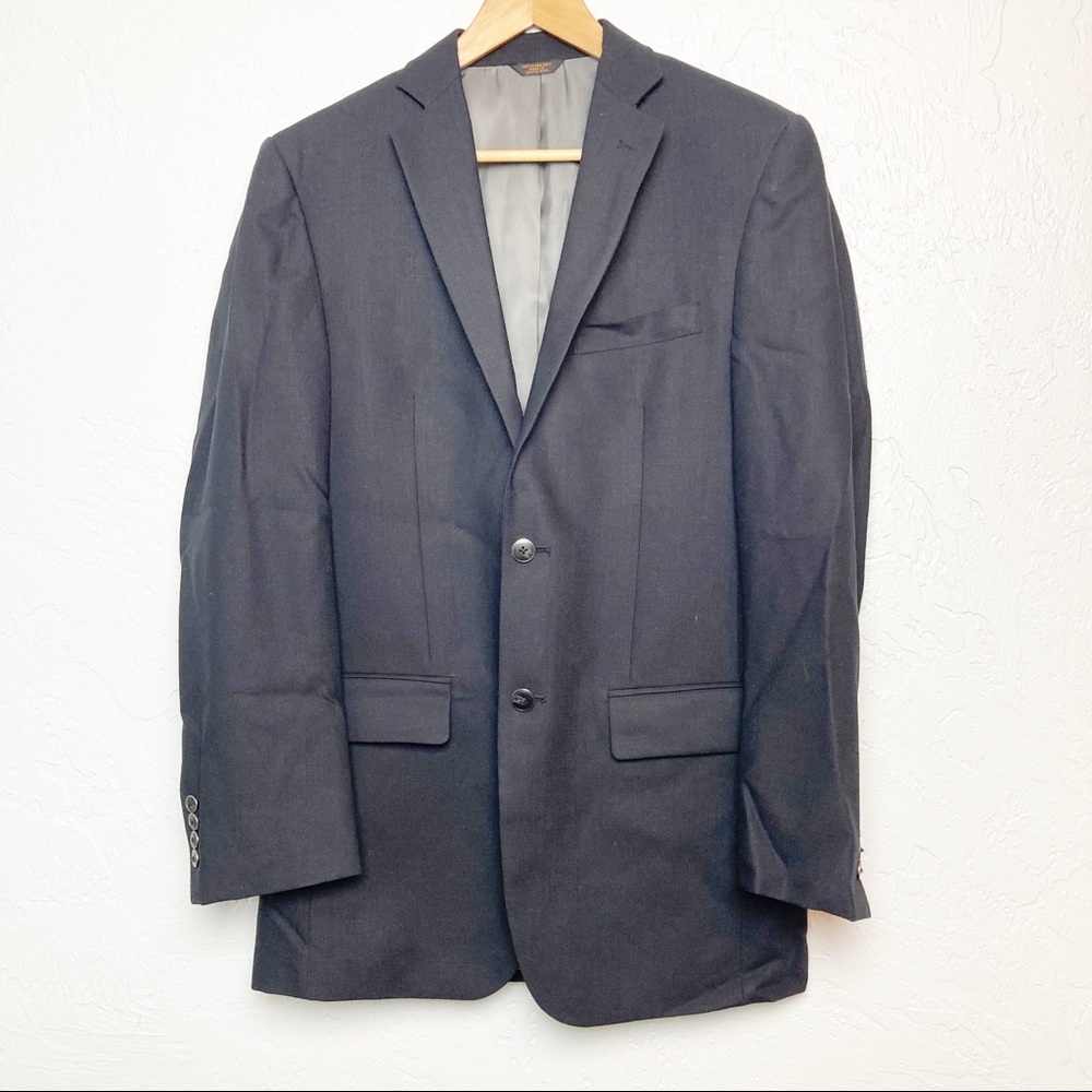 Wilke-Rodriguez men's 2 button black wool blend modern fit blazer 38L